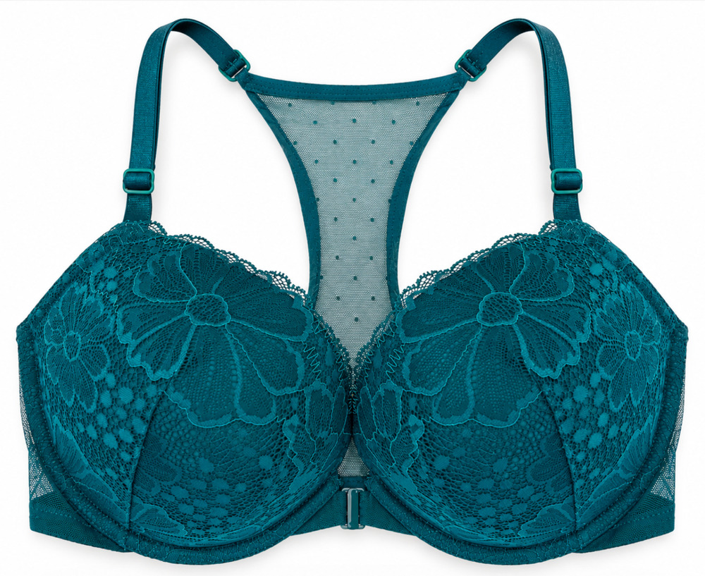 VICTORIA'S SECRET GREEN FLORAL LACE POLKA DOT MESH RACERBACK PUSH UP BRA 36DD